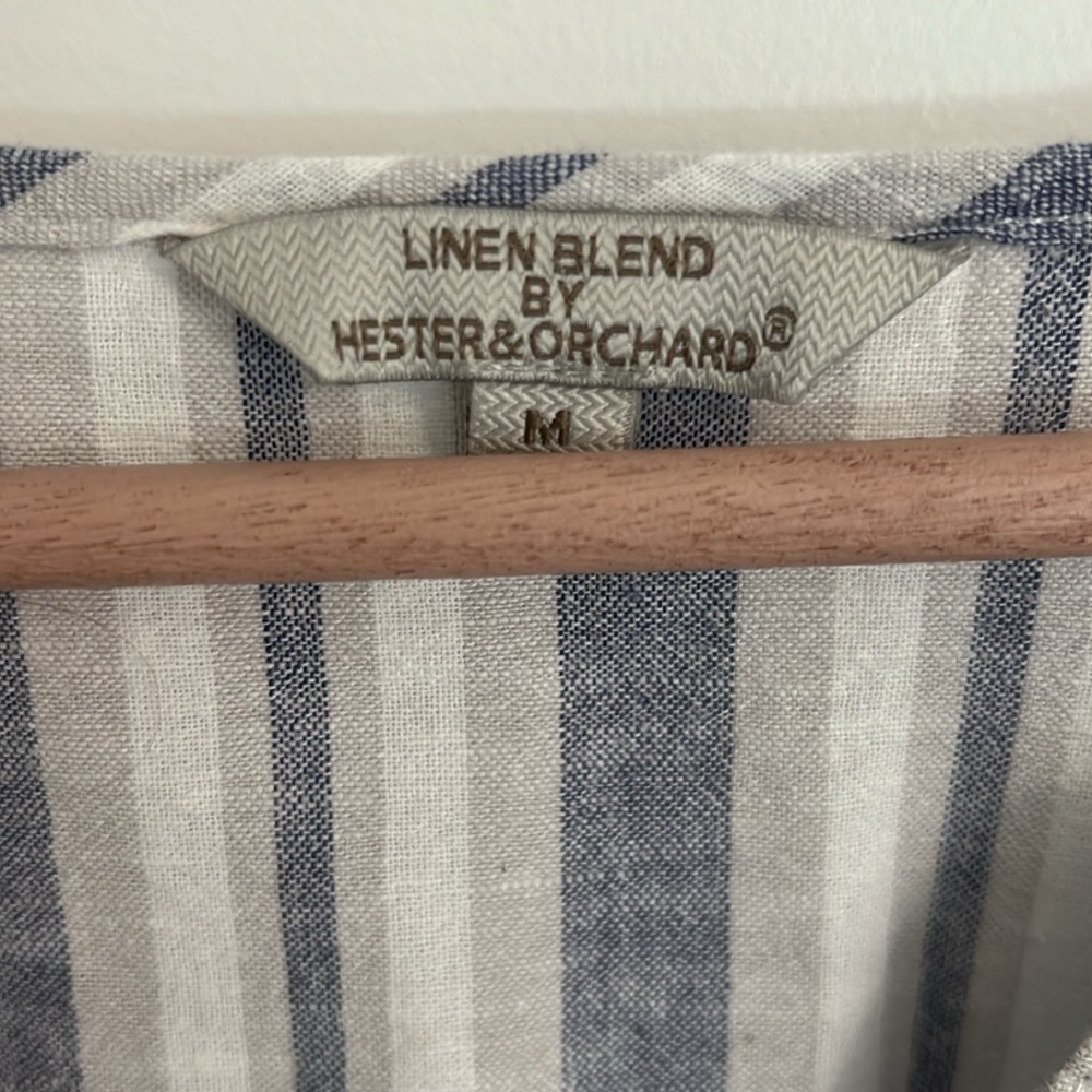 Linen Blend By Hester & Orchard Blue, Tan/Gray, White Striped Comfy Shirt Size M - Picture 3 of 10